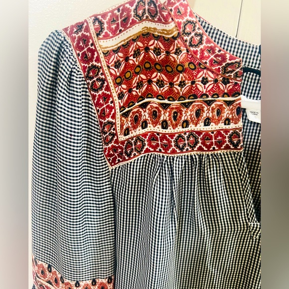 Veronica Beard Rosie Gingham Peasant Boho top 100% silk women’s Size 0 - Picture 3 of 8